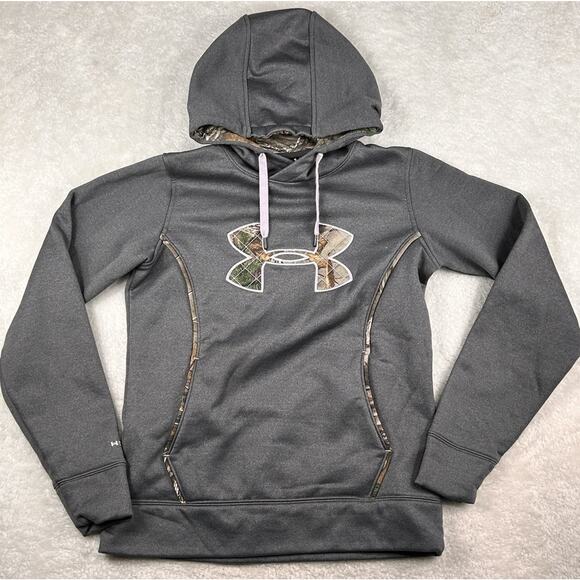 Under Armour Womens Sz Small Hoodie Gray Violet Camo Loose Storm Fleece Hunting - Picture 1 of 8